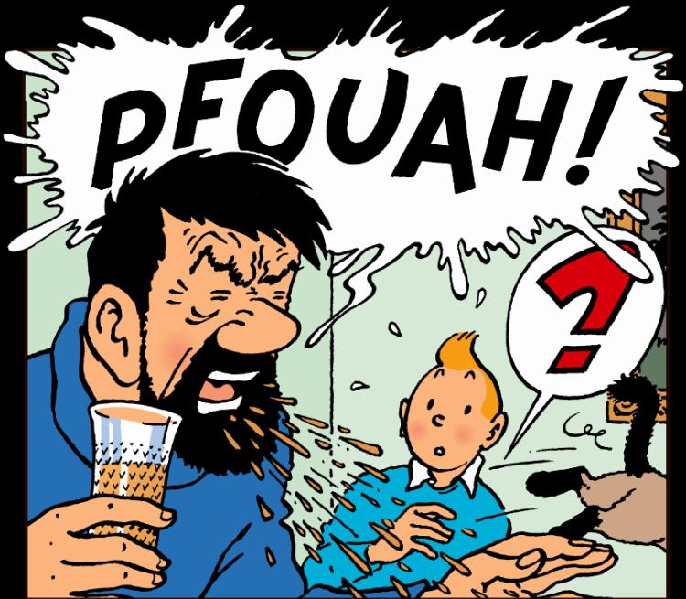 Haddock crache son whisky dans Tintin et les Picaros